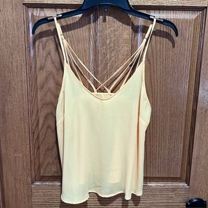 Sheer Chiffon Mesh Material Summer Tank with Scoop Neck in Butter Yellow Color